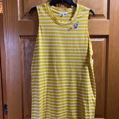 Nwt Very Comfortable And Mustard Yellow And White Striped Sleeveless Dress! Size 1x, Brand Is Ultraflirt! Yellow Cotton Sleeveless Summer Dress, Casual Yellow Sleeveless Dress, Mustard Sleeveless Tank Top For Summer, Casual Cotton Tank Dress, Casual Yellow Sleeveless Tank Top, Mustard Sleeveless Cotton Top, Sleeveless Mustard Cotton Tops, Striped Sleeveless Dress, Sleeveless T Shirt