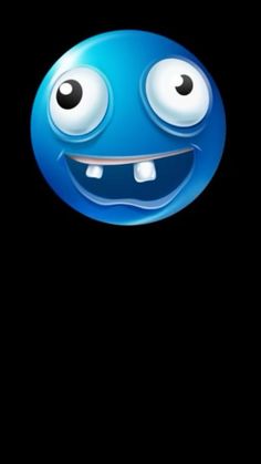 a blue smiley face with big eyes on a black background