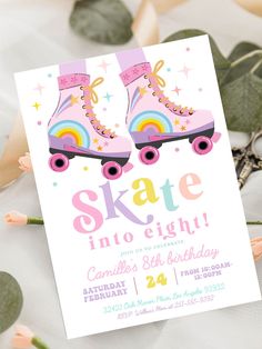 a skate birthday party with pink roller skates