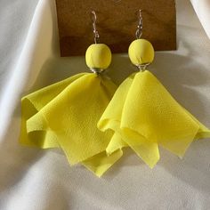 Fabulous Handmade Yellow Fabric Earrings Which Stand Out With Silver Plated Wire. Scrap Fabric Earrings, Diy Jewlery, Fabric Earrings, Scrap Fabric, Yellow Fabric, Earring Sale, Fabric Scraps, Silver Plate, Beaded Jewelry