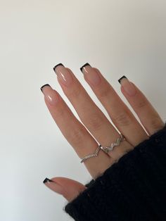 Midi Nails, Oval Square Nails, Nail Inspo Basic, French Black Nails, French Nails Black, Fake Gel Nails, Black French Manicure, Black French Nails, Hello Nails