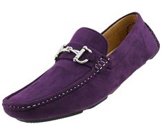 Stay comfortable in these microfiber driving moccasins with a silver ornament to add some fresh style. Gleaming Silver Bit Ornament Man-Made Sole High Quality Man Made Microfiber Upper Elegant Purple Slip-on Loafers, Elegant Purple Formal Loafers, Elegant Formal Purple Loafers, Purple Dress Shoes, Take A Risk, Comfy Slippers, Driving Moccasins, Silver Ornaments, Turquoise And Purple