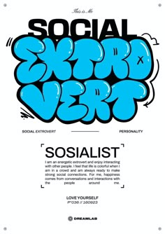 a poster with the words social graffiti written in blue and black on top of it