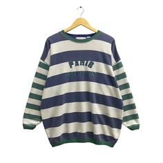 Vintage Paris Sport Club Multi Colour Stripes Sweatshirt Size Large Paris Sport Crewneck Paris Sport Sweater Pullover Embroidery Logo Jumper by brixtonclothing on Etsy Oversized Long-sleeved Sweater With Letter Embroidery, Oversized Sweater With Letter Embroidery, Oversized Long Sleeve Sweater With Letter Embroidery, Oversized Sweater With Embroidered Logo, Green Long Sleeve Sweater With Embroidered Text, Vintage Long Sleeve Tops With Embroidered Text, Vintage Long Sleeve Tops With Letter Embroidery, Colour Stripes, Paris Vintage