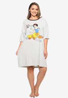 Have pleasant Disney dreams when you doze off in this comfortable, soft, sleep shirt featuring Snow white and her friends sitting.FABRIC: Cotton/PolyesterT-Shirt features a graphic print of Snow White sitting with all her animal friends on the front.Snow White graphic screen print on sleepshirt/loungewear.Night shirt has short sleeves, a ringer crew neck, and is lightweight (soft) fabric.Night shirt has short sleeves, a ringer crew neck, and is lightweight (soft) fabric.Machine wash (turn inside Disney Snow White Shirt, Disney Apparel, Disney Snow White, Disney Dreams, Loungewear Dresses, Disney Plus, Animal Friends, Swimsuits For All, Sleepwear & Loungewear