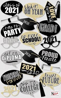 graduation stickers are shown in black and white