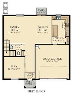 the first floor plan for a house with two car garages and an upstairs living area