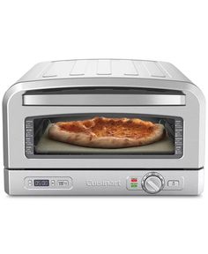 a silver toaster oven with a pizza in it's front and bottom door