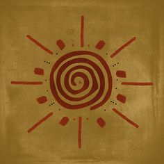 the sun is shining brightly over an orange and brown background with red lines on it