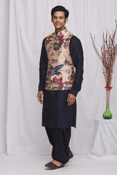 Shop for Ekam By Manish Beige Raw Silk Floral Print Nehru Jacket for Men Online at Aza Fashions Nehru Jacket For Men, Nehru Jacket, Nehru Jackets, Kurta With Pants, Jacket For Men, Manish, Jackets Online, Raw Silk, Festival Wear