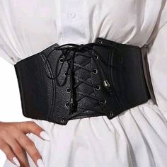 Brand New Faux Leather Structured Corset Belt! I Have Another One Similar To This But Is Softer. Has A Stretchy Elastic Waistband And Double Snap Button Closure 5.5” At The Widest Point And Can Fit Waists 25”-39” Over 300 Belts In My Closet! Bundle To Save! Trendy Black Corset Belt For Party, Elegant Black Corset Belt For Spring, Black Corset Belt For Fall Party, Black Corset Belt For Party In Fall, Elegant Black Corset Belt For Fall, Chic Black Corset Belt For Spring, Black Corset Belt, Mcm Belt, Hip Belts