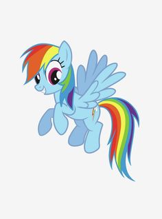 a rainbow pony flying through the air with it's wings spread out and eyes wide open