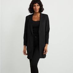 Joseph Ribkoff Nwt Black Jacket Brand New! Style 203663 Size 4 100% Polyester No Pockets No Zipper Not Lined Smoke Free Home Black Blazer For Spring Layering, Fitted Notch Lapel Outerwear For Layering, Solid Color Blazer For Fall Layering, Sleek Fall Outerwear With Pockets, Sleek Solid Outerwear For Business Casual, Fall Layering Blazer, Sleek Black Outerwear For Spring, Sleek Black Spring Outerwear, Tailored Long Sleeve Career Outerwear