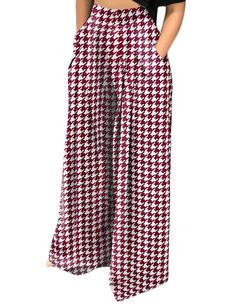 Red Plaid Print Wide Leg Pants with Pockets Casual Burgundy Pants With Pockets, Casual Burgundy Wide-leg Pants, Casual High Waist Burgundy Pants, Casual Burgundy High-waisted Pants, Casual Burgundy Pants For Fall, Casual Red Wide Leg Pants, Full Length, Casual Red Wide Leg Full Length Pants, Fall Red Wide Leg Ankle-length Pants, Red Non-stretch Wide Leg Pants With Pockets