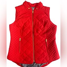 New With Tags Pit To Pit 19” Length In Front 24” Back Length 25” Two Pockets Gold Hardware 100% Polyester Blue And White Pattern On The Inner Lining Smoke Free Home Beautiful Red Quilted No Call Out Tags : Vest , Red , Quilted Vest , Sleeveless, Puffy , Crown & Ivy, Warm, Winter , Holidays, Gifts , Xmas , Christmas Red Fitted Sleeveless Outerwear, Fitted Red Sleeveless Outerwear, Red Sleeveless Vest Outerwear, Red Sleeveless Fall Outerwear, Red Sleeveless Outerwear For Fall, Fitted Red Vest Outerwear, Polka Dot Vest, Navy Blue Quilt, Animal Print Vests