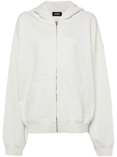 white cotton jersey texture cap shaped hood fabric-covered button at the crown front zip fastening silver-tone hardware drop shoulder embroidered logo at the chest two front patch pockets long sleeves ribbed cuffs and hem French terry lining White Zip Up, Hoodie White, Yoko London, City Dress, Iconic Bags, Summer Beach Wear, Ski Wear, White Hoodie, Lady Dior