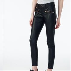 Armani Exchange Faux Leather Skinny Trouser Pants Leggings. Sleek And Sexy, These Skinny Trousers Are Perfect For A Night Out. Golden Metal Details On Front Zippers, Buttons. Side Zipper Closure. 100% Viscose With 100% Polyurethane Coating. Edgy Mid-rise Bottoms With Zipper Closure, Edgy High Rise Pants With Zipper Closure, Zip Fly Trousers For Night Out, Trendy Pants With Side Zipper For Night Out, Trendy Bottoms With Side Zipper For Night Out, Edgy Party Bottoms With Side Zipper, Edgy Leather Pants With Zipper For Work, Edgy Leather Pants For Work With Zipper Closure, Edgy Leather Pants With Zipper Closure For Party