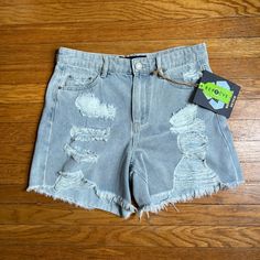 Nwt Denim Cutoffs From Indigo Rein, Recycled Denim Made From Plastic Bottles With Distressing On Legs. Size 7, Waist 27 Inches With High Rise. Feel Free To Ask Questions! Ripped Shorts, Bathing Suit Covers, Bathing Suit Cover Up, High Rise Denim Shorts, Belted Shorts, Denim Cutoffs, Black High Waist, Recycled Denim, Embroidered Shorts