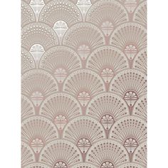 an art deco wallpaper design with fan shapes in pink and beige colors on a white background