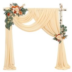 an arch decorated with flowers and greenery is shown on a white background in this image