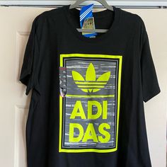 Adidas Men Short Sleeve Shirt Lime Green/Gray Logo Front Men Short Sleeve Shirt, Adidas Shirt, Gray Green, Shirt Color, Adidas Men, Men Short Sleeve, Lime Green, Short Sleeve Shirt, Green And Grey