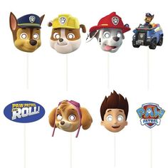 the paw patrol cake toppers are ready to be used as cupcake toppers