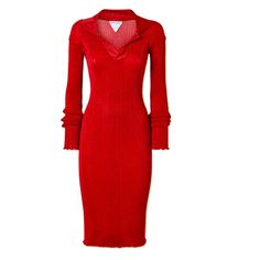 Gorgeous Bottega Veneta Metallic Ribbed-Knit Midi Dress In Scarlet. Size M. Nwt Chic Red Knit Dress, Bottega Veneta Fashion Show, Bottega Veneta Fashion, Bottega Veneta Dress, Hand Knitted Dress, Dress In, Tulle Midi Dress, Embellished Shirt, Twist Front Dress