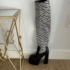 The Black And White Is A Stretch Material Very Cute Boot Never Worn High Fashion Outfits, Knee Boot, Cute Boots, Over The Knee Boots, Over The Knee, The Knee, Knee Boots, High Fashion, The Black