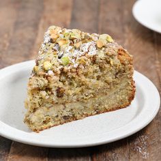 a piece of cake sitting on top of a white plate