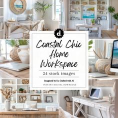 coastal chic home work space collage