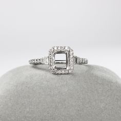 This beautiful ring semi mount features an emerald cut basket with natural baguette and round earth mined diamonds, all set in solid 14K gold. This ring setting is perfect for the center gemstone of your choice and can be a lovely birthstone gift for your loved ones! This ring semi mount is made with solid 14K Gold and natural Earth mined SI / G-H diamonds. Classic Jewelry With Baguette Cut Side Stones, Classic Baguette Cut Jewelry With Side Stones, White Gold Baguette-cut Jewelry With Side Stones, Fine Jewelry With Baguette Cut Side Stones, White Gold Baguette Cut Jewelry With Side Stones, Baguette Cut White Gold Jewelry With Side Stones, Round Earth, Designer Silver Jewellery, Jewelry Appraisal