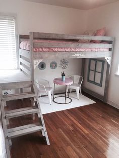 a bedroom with bunk beds and white furniture on the bottom level is featured in an instagram post