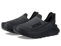 Hoka Restore TC - Shoes : Black/Black : For information on how HOKA ONE ONE contributes to the community, please visit the page. , , Experience lasting comfort in the Hoka One One Restore TC shoes. Featuring a slip-on style in a round toe silhouette with branding on upper. Textile upper. Textile and synthetic lining. Removable textile and synthetic insole. Stability : Neutral, allows the foot to adopt its natural placement. Cushioning : Plush, a higher bed of soft cushion, designed to provide a forgiving impact and ride. Synthetic outsole. Imported. Measurements: Weight: 10 oz Product measurements were taken using size Men's 11, Women's 12, width Medium. Please note that measurements may vary by size. Trail Running Shoes, Sneaker Collection, Casual Sneakers, Sneaker Head, Black Shoes, Athletic Shoes, Shoes Sneakers, Fashion Shoes, Men's Shoes