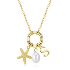 PRICES MAY VARY. 𝐏𝐄𝐑𝐒𝐎𝐍𝐀𝐋𝐈𝐙𝐄𝐃 𝐍𝐄𝐂𝐊𝐋𝐀𝐂𝐄 𝐃𝐄𝐒𝐈𝐆𝐍: This stylish pendant necklace consists of a natural freshwater pearl, a gold starfish pendant and an initial necklace.The unique beach and ocean style makes it a wonderful summer gift! 𝐎𝐂𝐂𝐀𝐒𝐈𝐎𝐍: The ring clasp can be opened manually, you can add or subtract charms according to your preference. Our charm necklaces can be worn alone or are perfect for layering with other necklaces! 𝐌𝐀𝐓𝐄𝐑𝐈𝐀: Our 14K gold plated Ocean Style, Summer Beach Jewelry, Gold Letter Necklace, Starfish Pendant, Unique Beach, Jewel Necklace, Necklace Design, Gold Charm Necklace, Charm Necklaces