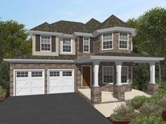 this is an artist's rendering of a two - story house with garages