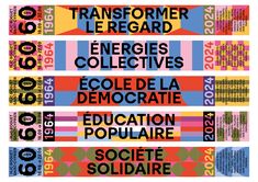 three colorful tickets with the words transformer le regard and energies collectives