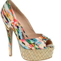 Stripe Pleat Shoes By River Island. Featuring A Watercolour Print To The Main With Pleated Panelling To The Sides, A Pleated Low Cut Vamp With Peep Toe Styling, A Woven Platform Sole And A High Stiletto Heel.Fit Ranges From 9.5 To 10 /Even Though The Shoe Says Size 11 /Runs Small Colorful Chic Heels For Spring, Chic Colorful Heels For Spring, Multicolor Closed Toe Heels For Spring, Chic Multicolor Platform Heels, Multicolor Platform High Heels, Multicolor Synthetic Lace-up Platform Sneakers, River Island Shoes, Rainbow Open Toe Platform Heels, Red Platform