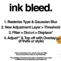 an advertisement for ink bleed with the words, 1 raster type & gaussian blur