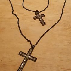 Double Cross Necklace. The Longer Chain Holds The Larger Cross. Shop And Save By Using My Bundle Deal! Happy Poshing :) Double Cross Necklace, Lace Camisole Top, Girl Jewelry, Lace Camisole, Material Girl, Material Girls, Rhinestone Necklace, Dream Jewelry, Long Chain