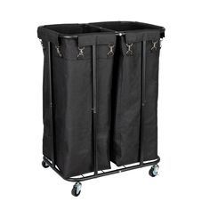 two large black bags on wheels with handles and casteors for carrying the same item