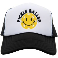 Looking for a fun and girly way to show your love for pickle ball? Look no further than this adorable Pickle Baller Trucker Hat! This foam trucker hat is sure to make you stand out on the court, and the snap adjustment means it will always fit just right. Plus, who can resist that cute pickle ball and smiley face design? 65% cotton, 35% polyester machine wash delicate or hand wash one size fits most adjustable back mesh netting snapback closure Truck Images, Boat Hair, Lake Hair Styles, Smiley Face Design, Funny One Liners, Wholesale Hats, Emoji Design, Pickle Ball, Mesh Netting