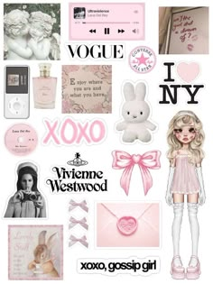 a girly collage with pink and white items