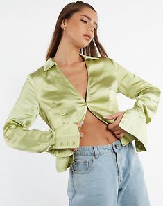 Find ideas๏ฟฝand inspiration for MOTEL ROCKS Edzia Shirt in Satin Nile Green (MR30), Womens Clothing Stretch Shirt For Night Out In Spring, Spring Stretch Shirt For Night Out, Long Sleeve Shirt For Summer Night Out, Casual Spring Party Shirt, Trendy Green Stretch Shirt, Relaxed Fit Tops For Night Out In Spring, Relaxed Fit Tops For Spring Night Out, Trendy Party Shirt For Spring, Green Collared Party Top