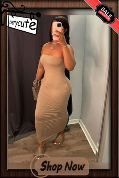 Women's Clothing Solid Color Off Shoulder Strapless Slim Stretch Bodycon Party Long Tube Top Dress Beige Bodycon Dress For Party, Casual Off-shoulder Fitted Tube Top, One Shoulder Stretch Tube Top For Party, Beige Strapless Bodycon Dress For Party, Beige Bodycon Dress For Club In Spring, Sleeveless Beige Tube Top For Party, Beige Tube Top For Spring Party, Off-shoulder Bodycon Maxi Dress For Summer, Stretch Off-shoulder Strapless Dress For Club