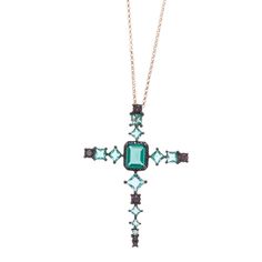 This stylish Cross Necklace is crafted from sterling silver with rose gold plating and setting plated with a glossy ruthenium finish. Featuring a cross with delicate green crystals and charming cubic zirconia stones in a beautiful rosette hue, it is a wonderfully elegant piece for any wardrobe. Luna Necklace, A Necklace, Green Crystals, Blue Moon, Necklace Chain, Chain Lengths, Rose Gold Plates, Chains Necklace, Baby Blue