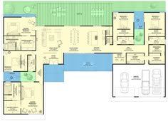 the floor plan for a house with two car garages and an attached swimming pool