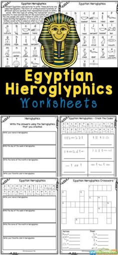 egyptian hieroglyphics worksheets with an image of the pharaoh and his head