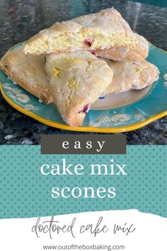 easy cake mix scones on a blue and yellow plate