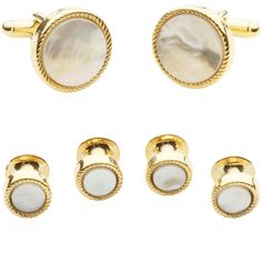 PRICES MAY VARY. Quality Cufflinks for Men : Mother of Pearl Cufflinks and Studs Gold-Tone Round Ribbed Tuxedo Formal Set with Presentation Box. Rich natural mother of pearl is cut to size and dropped into a concentric ring silver-tone setting. A Proper Set : Excellent for weddings, formal, business attire and an overall polished mens cufflink shirt finish look, intended for men, grooms, father, boss, boyfriend, husband. Ribbed Tuxedo Cufflinks & Studs can meet the needs of different social occa Tuxedo Cufflinks, Gold Tuxedo, Wedding Party Groomsmen, Tuxedo Accessories, Pearl Cufflinks, Mens Cuff, Gold Cufflinks, Stud Set, Wedding Business