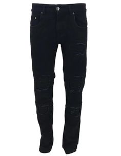 These Jeans Pair Overdyed Italian Stretch Denim With Pleated Leather Knee And Thigh Patch Detailing In Subtly Striking Monochrome. With A Skinny Fit And Thrashed Appearance That Calls To Mind The Enduring Appeal Of '90s West Coast Skate Culture, These Jeans Are Finished With Classic Five-Pocket Detailing. Denims Are Designed For Ultimate Style, Comfort And Resilience And Are Detailed With Branded Trims And Hardware For An Authentic Finish. Detailed Features: Slim Fit Cotton Elastane Blend The Mi Grunge Stretch Jeans For Streetwear, Stretch Distressed Grunge Jeans, Fitted Alternative Style Denim Jeans, Distressed Stretch Jeans In Grunge Style, Edgy Stretch Distressed Jeans, Punk Style Distressed Washed Black Bottoms, Punk Distressed Washed Black Bottoms, Black Denim Jeans With Zipper Closure, Fitted Dark Wash Distressed Cargo Jeans